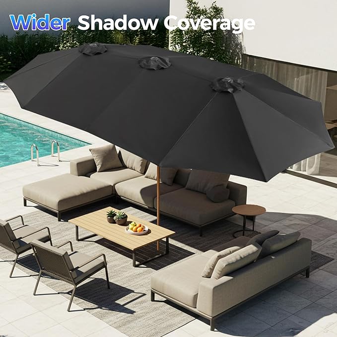 SUPERJARE 13FT Outdoor Umbrella for Patio, Double sided Pool Umbrellas with Fade Resistant Canopy, Large Table Umbrella for Deck, Market, Backyard - Black