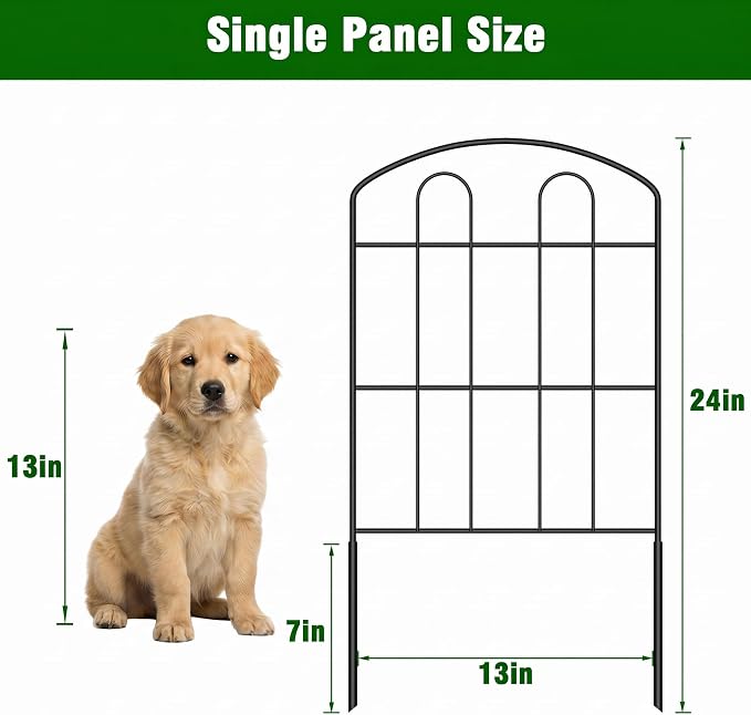 CADUKE 20 Pack Garden Fence Border, 24in x 22ft | Rustproof Metal, No Dig Fence Panels, Heavy Duty Arched Wire Border Edging, For Dogs