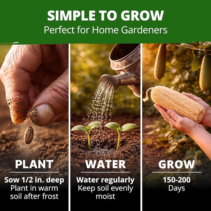 HOME GROWN Luffa Seeds 40 Heirloom Non-GMO Loofah Gourd Seeds for Planting, High Germination, Grow Your Own Natural Bath Sponges, Edible Vining Vegetable Garden, Harvest Young Gourd (Luffa aegyptiaca)