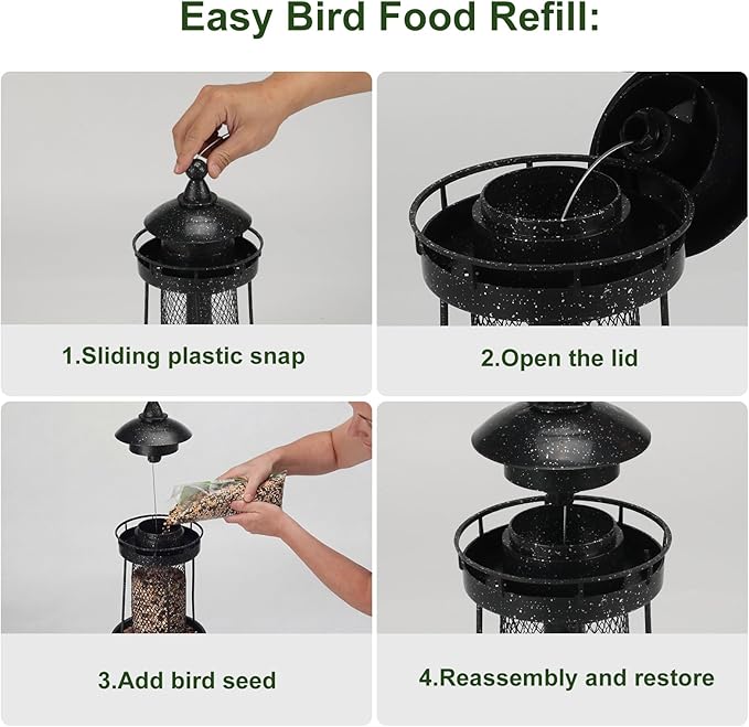 Lavezee Bird Feeder for Outdoors, Large Capacity Hanging Bird Feeders for Outside Wild Birds Hummingbird Parrot，Black