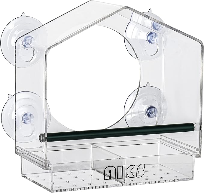 AIKS Window Bird Feeder with 4 Extra Strong Suction Cups, Large Outdoor Bird House for Cardinals Bluebird Chickadees etc.