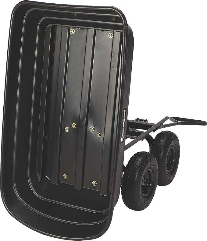 Strongway Poly Garden Dump Cart with Quick Release Mechanism, 600 Pound Capacity Yard Cart with 10 Inch Tires, Dipped Grip Handle, Pivot Steering