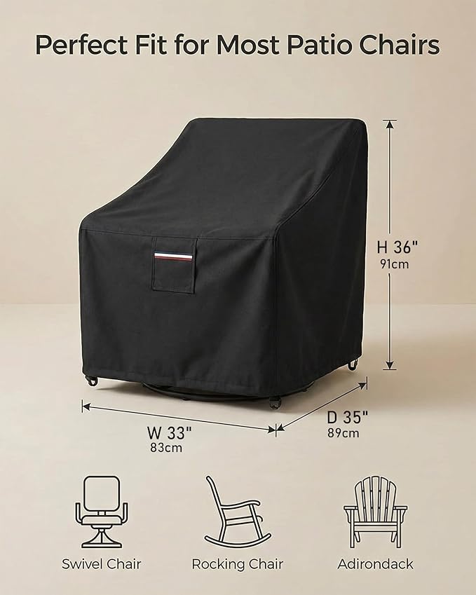 Outdoor Patio Chair Covers 4-Pack, Heavy Duty 600D Oxford Fabric, Weather Resistant Waterproof Furniture Protectors, 33x35x36 Inches, Black