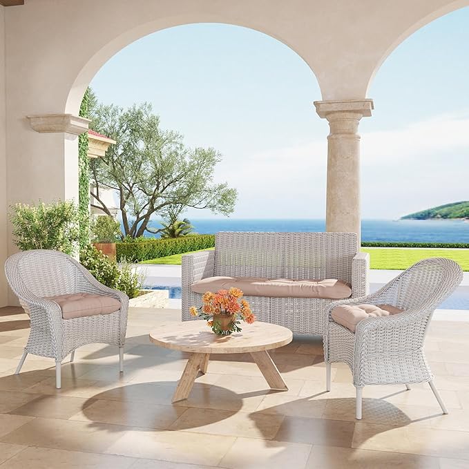 Outdoor Chair Cushions Set of 2, 22x22x4 Inch Seat Pads with Ties for Patio Wicker Chairs Garden Dining Chair, Indoor Outside Use, Fade-Resistant & Waterproof, Taupe