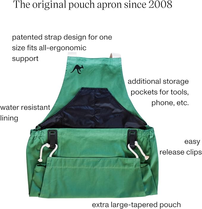 Roo Gardening Apron with Pockets for Women & Men - Canvas Garden Apron with Harvesting Pouch, Water-Resistant, Washable