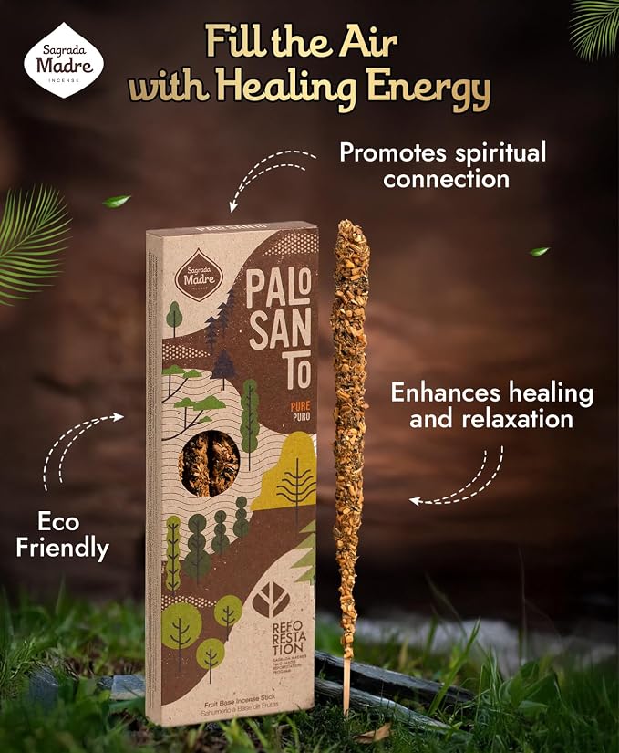Sagrada Madre 4pcs Wildly Harvested Palo Santo Incense Sticks, 6.7” Long - Pure, Non-Toxic, Aromatic Incense Sticks (50 min Approx. Burning Time) to Heal & Calm Your Body and Environment