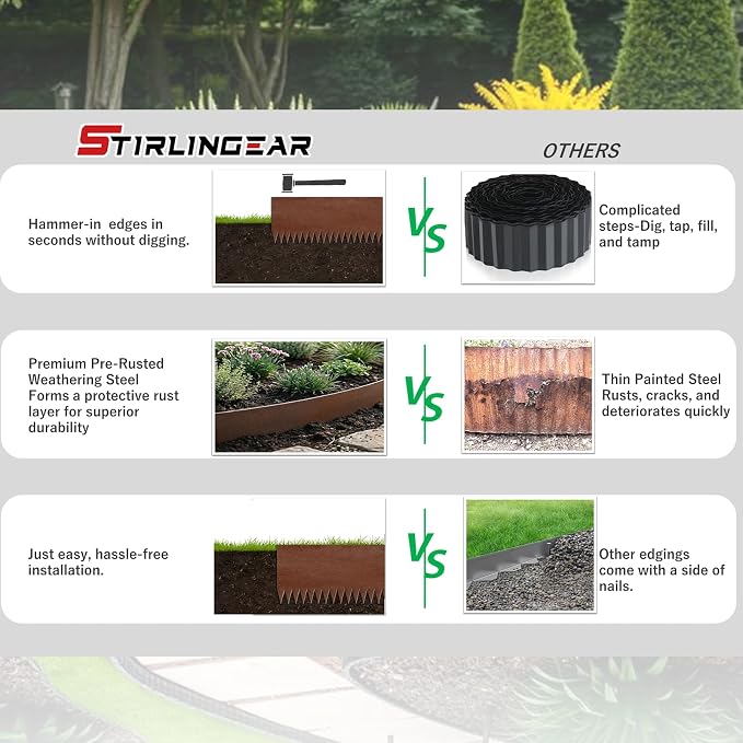 20ft. 6-Pack Cor-Ten Steel Landscape Edging - 40" L x 6" H Metal Edging for Landscaping with 6 Stakes, Hammer-in Garden Edging, Metal Landscape Edging for Flower beds, Lawn & Yard (Rusted)