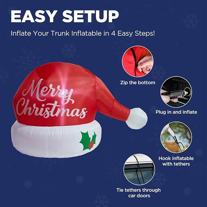 6 FT Inflatable Outdoor Decoration, Santa Hat Christmas Blow Up with LED Lights for Car Roof Xmas Decor