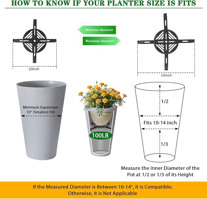 Adjustable Plant Risers for Inside Pots-100lb Heavy Duty Metal Plant Riser with Rubber Feet, Easy Assembly, Fits Round/Square/Tapered Pots, Indoor Outdoor Use (Adjustable Size Range:10-14"- 2Pack)