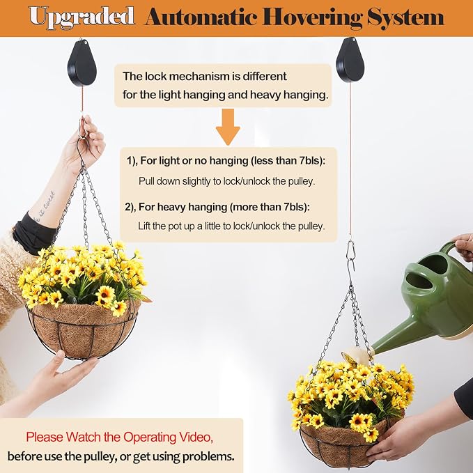 2026 Upgraded Retractable Plant Hanger,Plant Pulleys for Hanging Plants,Easy to Raise and Lower,Quick Lock,Heavy Duty, Adjustable Hook for Garden Baskets Pots,Birds Feeder,(3Pcs,Black)