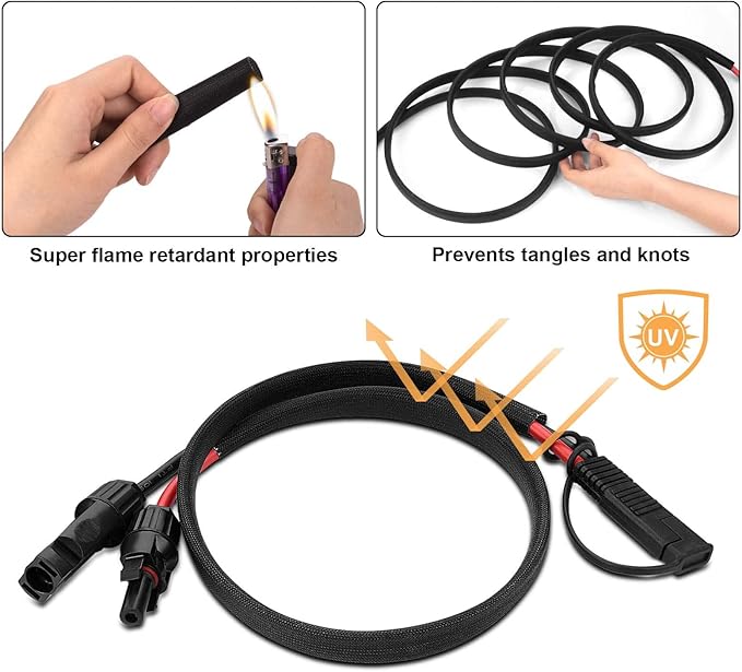 iGreely 2FT Solar Panel Connector Cable,10AWG SAE to Male & Female Adapter PV Extension Cable Wire for RV Solar Panel Caravan DC Power Battery Charger Kit with SAE Polarity Reverse Adapter