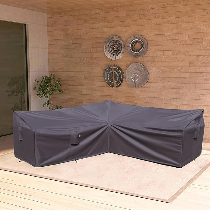 Heavy Duty Outdoor Sectional Sofa Cover, 100"x100" Waterproof 600D Patio Sectional Couch Protector, Lawn Patio Furniture Covers (Storm Gray,V-Shaped-100 x100)