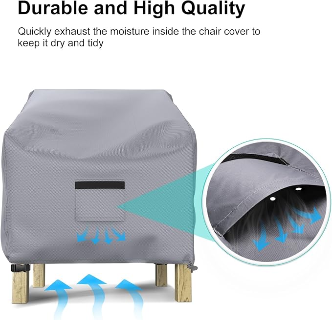 Patio Chair Covers for Outdoor Furniture Waterproof 2 Pack, Lawn Chair Covers 600D Heavy Duty Oxford Cloth, Large Covers for Lounge Lawn Deep Seat 33" W x 31" D x 31" H-Gray