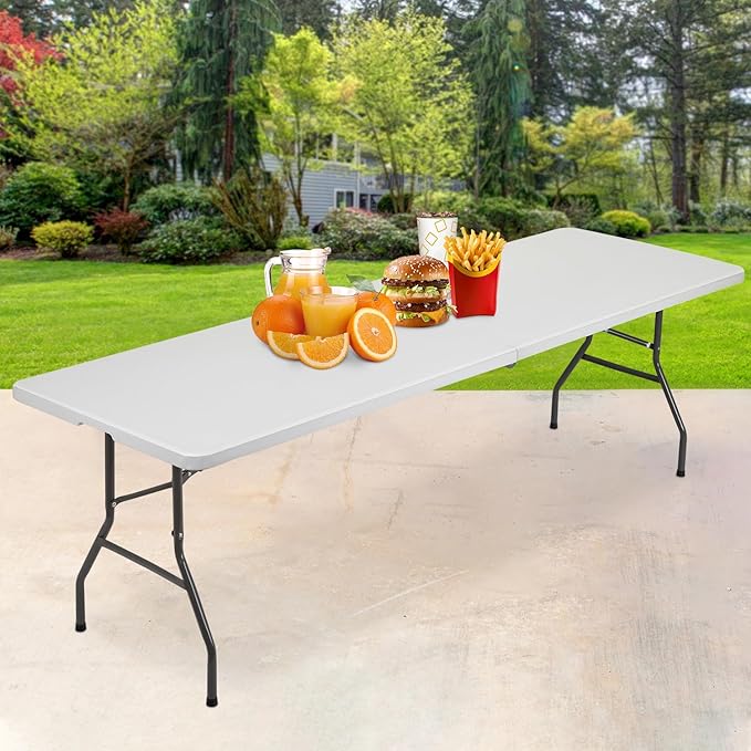 BestOffice Camping Folding 8 Foot Plastic Table, White