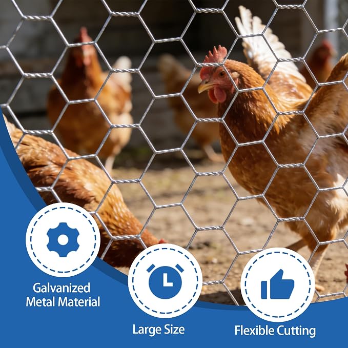 WFLNHB Hexagonal Chicken Wire Poultry Netting Galvanized Mesh Garden Fence Barrier Fence Mesh Roll 6Feet x 50Feet