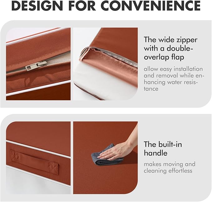 MIULEE Burnt Orange Outdoor Seat Cushion 24x24 Inch Waterproof & 3 Year Fade Resistant Deep Seat and Back Cushion for Patio Furniture Chair Sofa Couch with Handle and Adjustable Straps