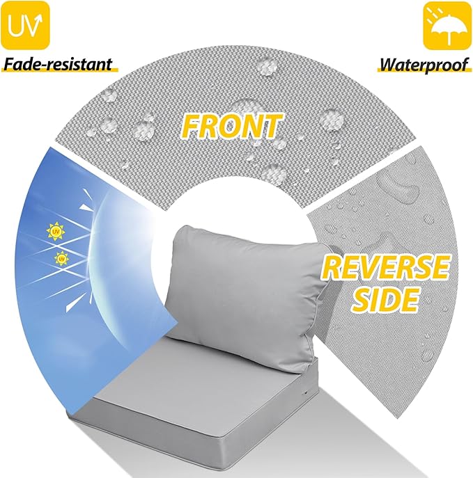 AAAAAcessories Outdoor Seat Cushions for Chairs, Fade-Resistant, Waterproof Patio Furniture Replacement Cushions, 21" x 19" x 3" + 21" x 19", Gray