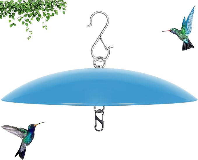 13" Bird Feeder Rain Guard, Hummingbird Feeder Shade Dome Cover, Hanging Baffle for Bird Feeder Pole,Smart Birds Feeder's Umbrella(Translucent Blue), 1 Pack