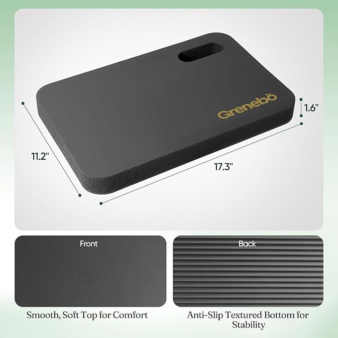 Grenebo 2-Pack 1.6" Extra Thick NBR Foam Garden Kneeling Pads, Ultra Soft Cushion Kneeling Pads for Gardening, Gardening Kneeling Pad for Baby Bathing, Work, Exercise, 17.3×11×1.6 in, Black