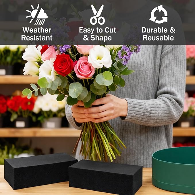 Prashent 18 Pcs Black Floral Foam Blocks for Artificial & Dried Flowers, Reusable & Water Resistant, Easy to Cut and Shape, Ideal for Home, Wedding, Events & DIY Crafts, 7.8” L x 3.5” W x 2.4” H