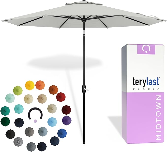 Midtown Umbrellas - 10-Year-No-Fade 6 Ft Patio Umbrella with Terylast Fabric, Auto-Tilt Aluminum Frame and 8 Reinforced Ribs for Deck, Pool, Garden & Beach - Off Cream Canopy, Black Pole