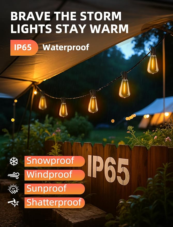 Outdoor Patio String Lights: 150Ft 45M Outside Waterproof Light - Remote Dimmable ST38 Shatterproof Bulb Connectable Hanging Outdoor Electric Lighting - Backyard Yard Gazebo Porch Party