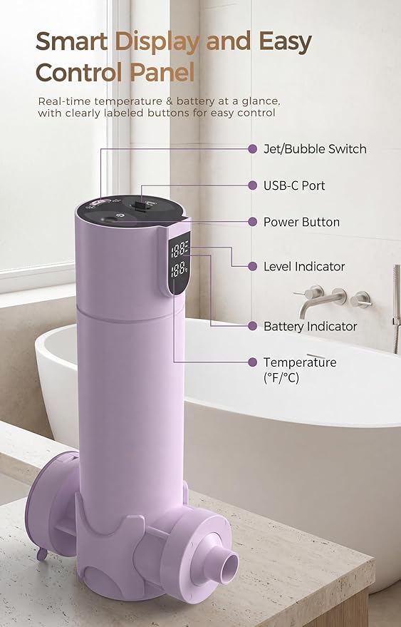 Bath Jets for Tub – Portable Cordless Bath Jet Spa for Bathtub with Vacuum-Lock Suction, Dual Jet & Bubble Mode, 360° Adjustable Water Flow