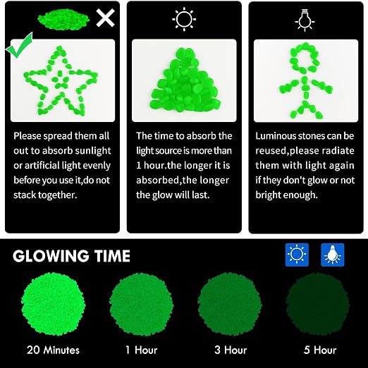 800pcs 5-8mm Green Glow in The Dark Garden Pebbles Stones 5-8mm Luminous Stones Glow in The Dark Rocks Outdoor Glow Pebbles Aquarium Rocks for Garden Path Walkway Yard Fish Tank Plant Pots