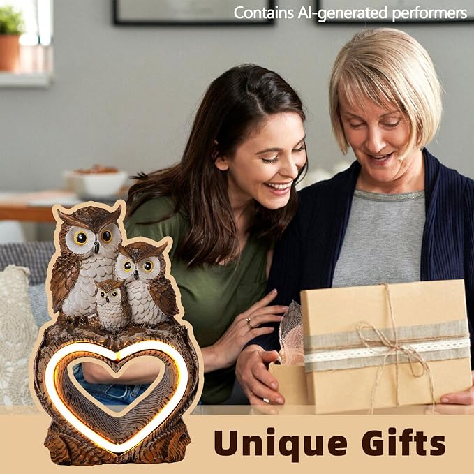 Solar Garden Decor Statues 7" Resin Solar Owl Waterproof Garden Owl Decor for Outside Yard Patio Porch Decoration Gift for Mom Grandma