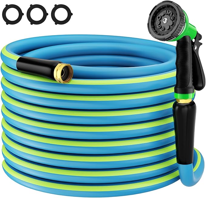 Besiter Heavy Duty Garden Hose 5/8" 50FT: Flexible Rubber Water Hose with 10 Function Sprayer - Leakproof Hose Male to Female Fittings - Durable Hose for Yard, Lawn, Car Wash, Outdoor, Watering, Green