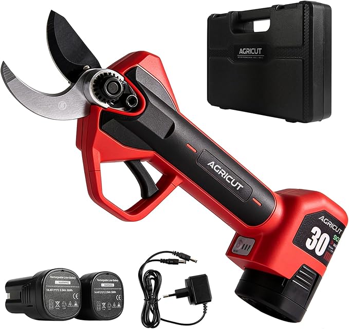 AGRICUT Electric Pruning Shears, 1.2 Inch Max Cutting Capacity Hand Pruners, 14.4V Cordless Branch Cutter with 2 * 2.5Ah Batteries, Pruning Shears for Gardening