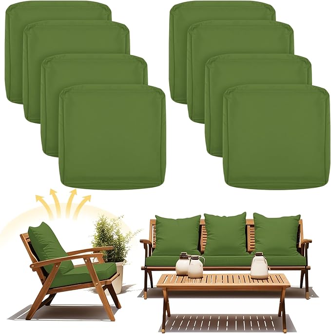 Mindsoft 8 Pcs 24"x24" Patio Cushion Covers Outdoor Cushion Covers Replacement High UV Resistant Anti Slip Waterproof Patio Chair Seat Slipcovers for Outdoor Furniture(Sage Green)