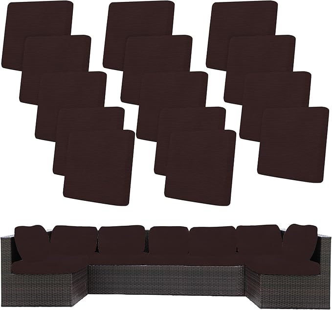 BIETYONE 14 Pcs Stretch Patio Cushion Covers,for Outdoor Couch Covers Replacement,Patio Slipcovers Couch Cover,Washable Furniture (Coffee,Only)