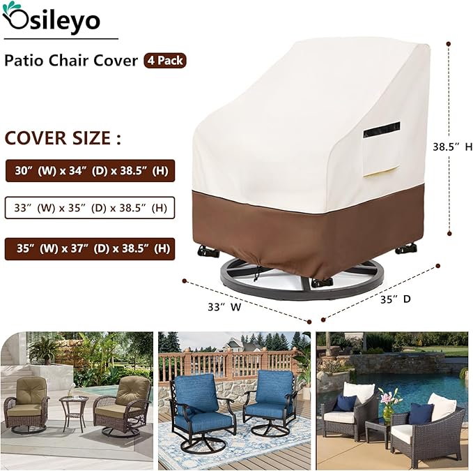 Patio Chair Covers 4 Pack,Swivel Lounge Chair Cover,Waterproof Heavy Duty Patio Furniture Covers for Outdoor Swivel Lounge Chair(33 W x 35 D x 38.5 H inches) Beige & Brown