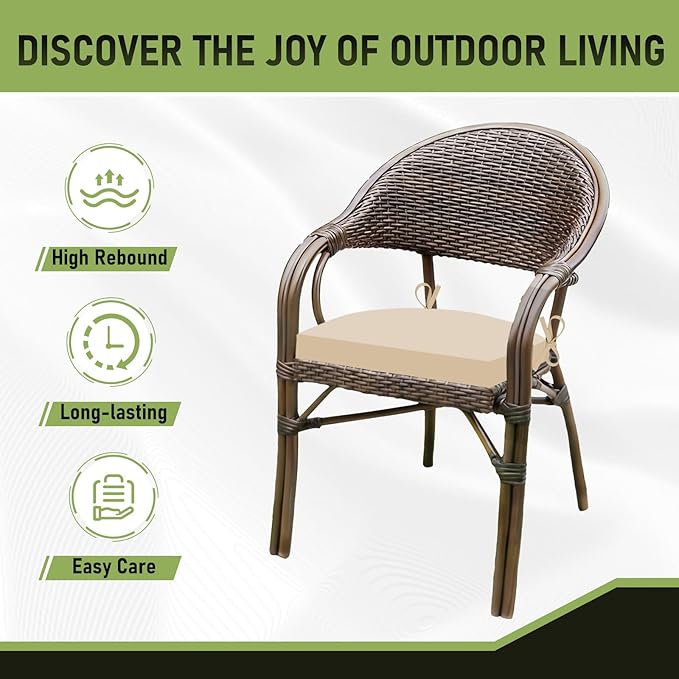 Basic Beyond Outdoor Chair Cushions Set of 4, Outdoor Cushions for Patio Furniture, Water Resistant Patio Chair Cushions with 2 Ties, 17x16x2, Beige