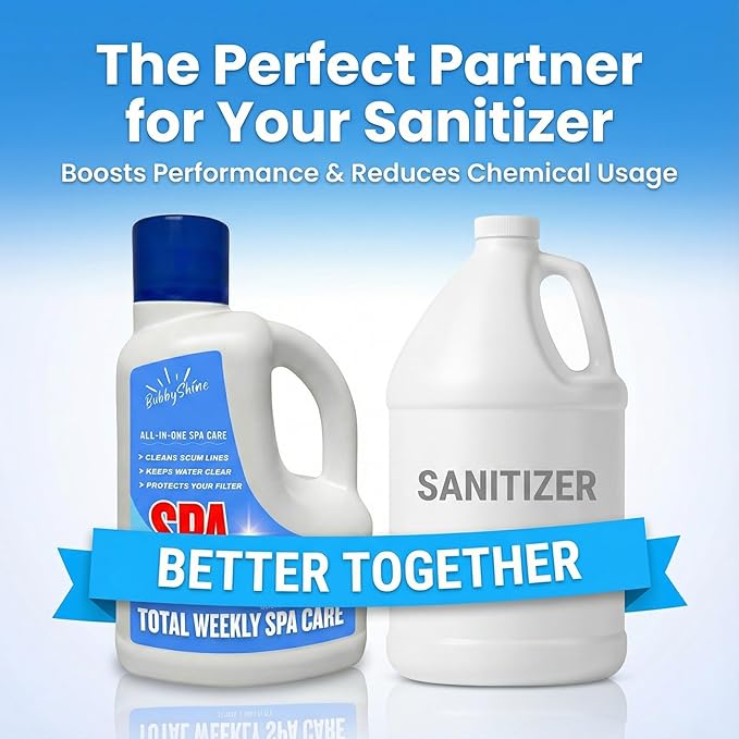 5-in-1 Hot Tub Chemicals – Spa Weekly Cleaner & Clarifier, Weekly Hot Tub Cleaner, Filter Protector + Water Conditioner, Clear Finish for Spas & Inflatable Tubs, 3 Liter (101.5 fl oz) – BubbyShine