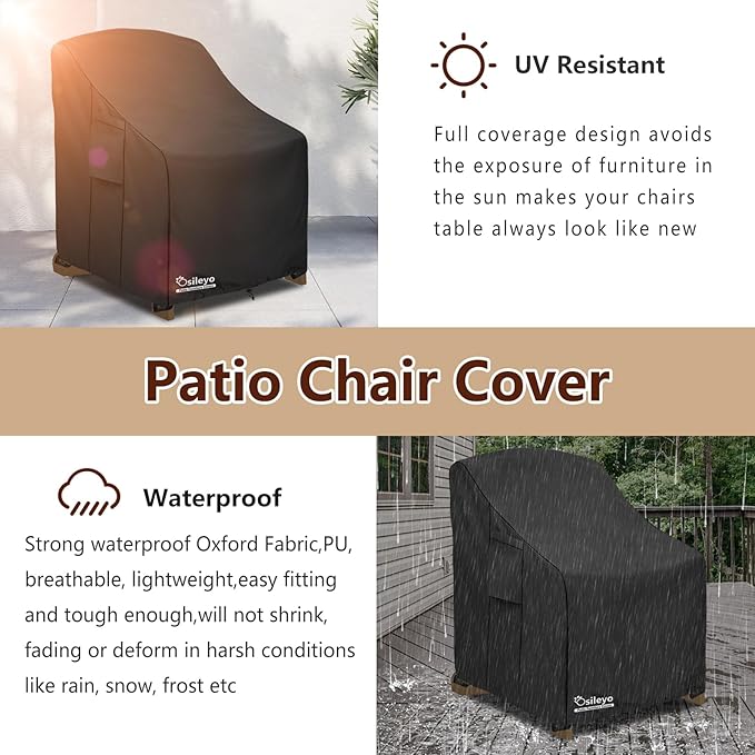 Patio Chair Cover 35W x 37D x 36H inches,Waterproof Heavy Duty Outdoor Furniture Covers for Patio Adirondack Chair 4 Pack（Black）