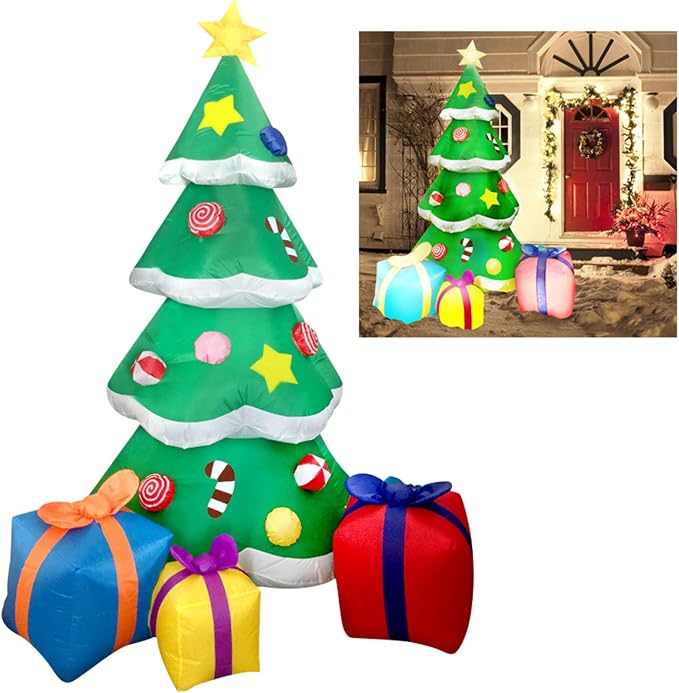 Joiedomi 7FT Tall Christmas Inflatables Tree Outdoor Decoration, Giant Christmas Inflatable Tree with 3 Gift Boxes with Build-in LEDs for Blow Up Xmas Decoration, Indoor Outdoor Yard Garden Lawn Décor
