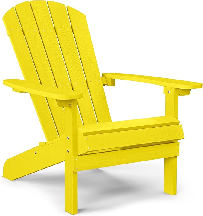 YEFU Plastic Adirondack Chairs Weather Resistant, Patio Chairs 5 Steps Easy Installation, Like Real Wood, Lawn, Outside, Garden Chairs (Yellow)