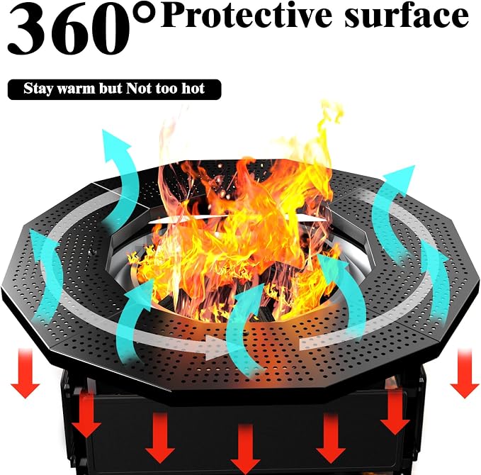 Fire Pit Surround Tabletop for Solo Stove Bonfire Ranger 2.0, Thick Powder-Coated Steel Surround Tabletop, Outdoor FirePit Table, UV-Resistant Outdoor Fabric & Adjustable Height