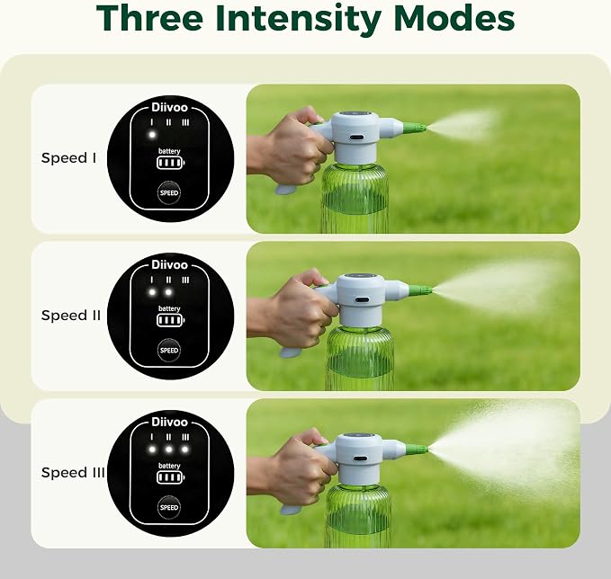 Diivoo Electric Spray Bottle 2L/0.5 Gallon, 3 Speed Flow Rechargeable Battery Powered Sprayer, Adjustable Nozzle Automatic Spray Bottle, Outdoor & Indoor Plant Sprayer for Garden