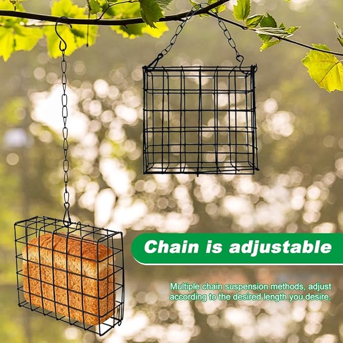 Metal Suet Bird Feeder 2-Pack - Wire Mesh Cage for Suet Blocks, Fruit & Seeds - Rust Resistant Outdoor Hanging Feeder for Woodpeckers, Chickadees & Wild Birds