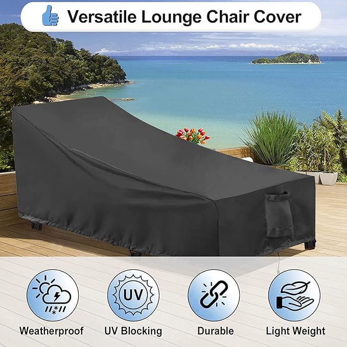 OutdoorLines Outdoor Waterproof Patio Chaise Lounge Chair Cover - UV Resistant Lounger Covers Heavy Duty Weatherproof Patio Sofa Furniture Covers, 1 Pack, 84Wx32Dx32H Inches, Black