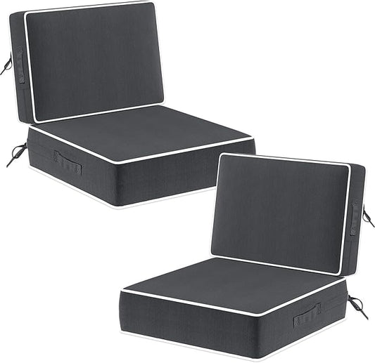 5" Thicker Outdoor Chair Cushions 2 Sets 24" *24" Waterproof Patio Chair Cushions for Outdoor Furniture w/Removable Cover 30D High Density Sponge Filling Thicken Patio Furniture Cushion w/Handle &Ties