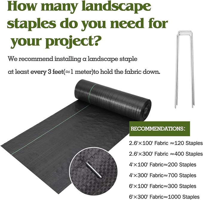 HongWay 4FT x 300FT Weed Barrier Landscape Fabric Heavy Duty, Weed Control Garden Cloth with 120 U-Shaped Securing Pegs, Woven Weed Blocker Fabric Ground Cover for Garden Beds, Commercial Driveway