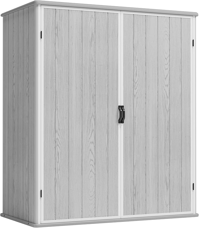 Greesum 5X3FT Plastic Storage Shed with Floor, Resin Outdoor Storaged Shed with Lockable Door, Easy Assembly All-Weather Tool Sheds for Garden, Backyard, Patio, Light Gray (4.7×2.5FT)