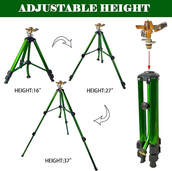 LIULO TOOL Impact Sprinkler on Tripod Base, 6 Pack Tripod Sprinklers with Brass Head, 360 Degree Large Area Irrigation with Extension Legs Flip Locks, Heavy Duty 3/4" Connector for Lawn Yard Garden