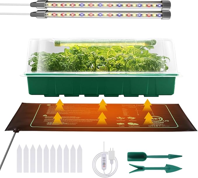Seed Starter Kit, Seed Starter Tray with Grow Light and Heat Mat, Color Change Full Spectrum Grow Lights Seed Starting Germination Kits, 3 Timing Set Indoor Plant Grow Kit with Humidity Control