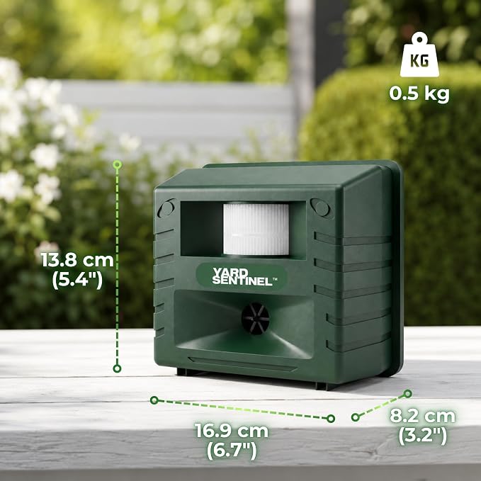 ASPECTEK Yard Sentinel Ultrasonic Animal Repeller, 5500 Sq. Ft. Coverage with 24Hrs Motion Sensor, Night Scanner, Deterrent for Deer, Raccoon, Bear, Rabbit, Skunk and Fox, Includes 10m Extension Cord