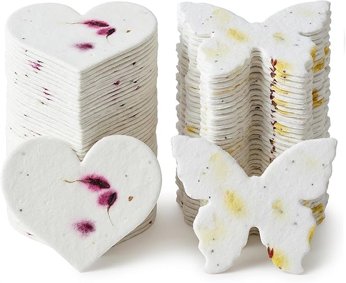 Combo Seed Paper - 24pcs Hearts & 24pcs Butterflies, Writable & Plantable Wildflower Gifts for Mom this Mother’s Day, Use for Shower Favors Weddings, Heart Party Favors or Easter Decorations